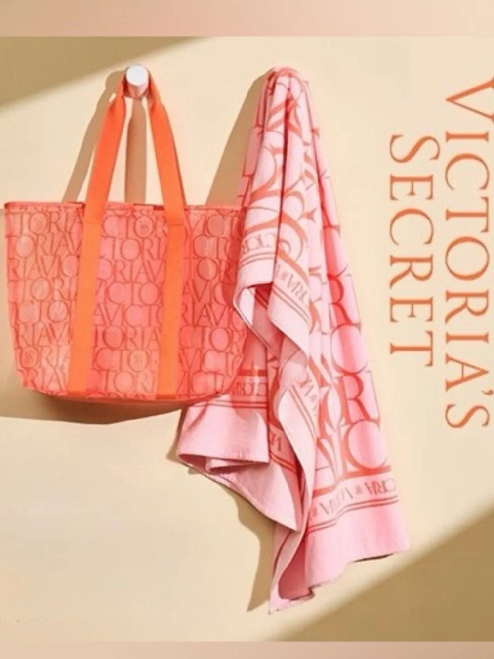 Victoria's Secret Coral Pink Logo Beach Cotton Terry Towel 70